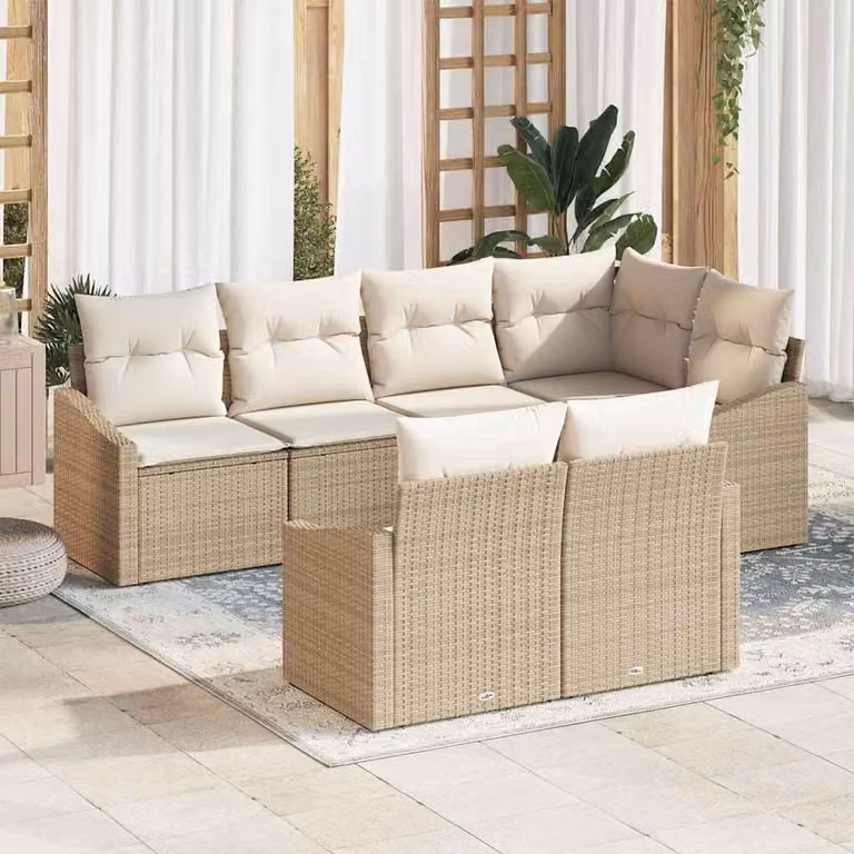 Maison Exclusive - Set di divani componibili, 7 pezzi, color beige [Materiale sintetico]: rattan sintetico