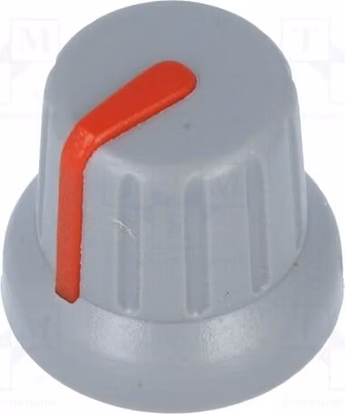 2 manopole miniatura, con indicatore, diametro 16x14 mm, diametro albero: 6 mm, colore grigio. Manopole GMN-4SRD per
