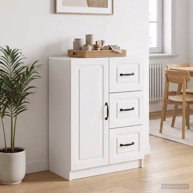 Credenza moderna vidaXL in legno MDF bianco lucido L 66 cm x P 34,5 cm x H 87 cm