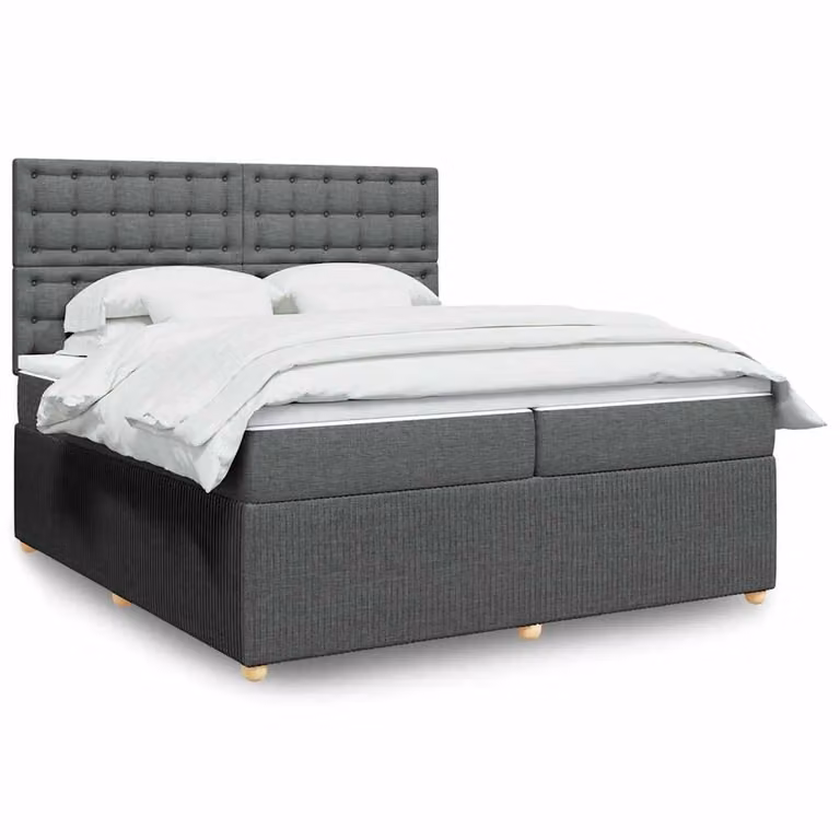 vidaXL Giroletto a Molle con Materasso in Tessuto Grigio e Bianco, L/P: 200 x 200 cm