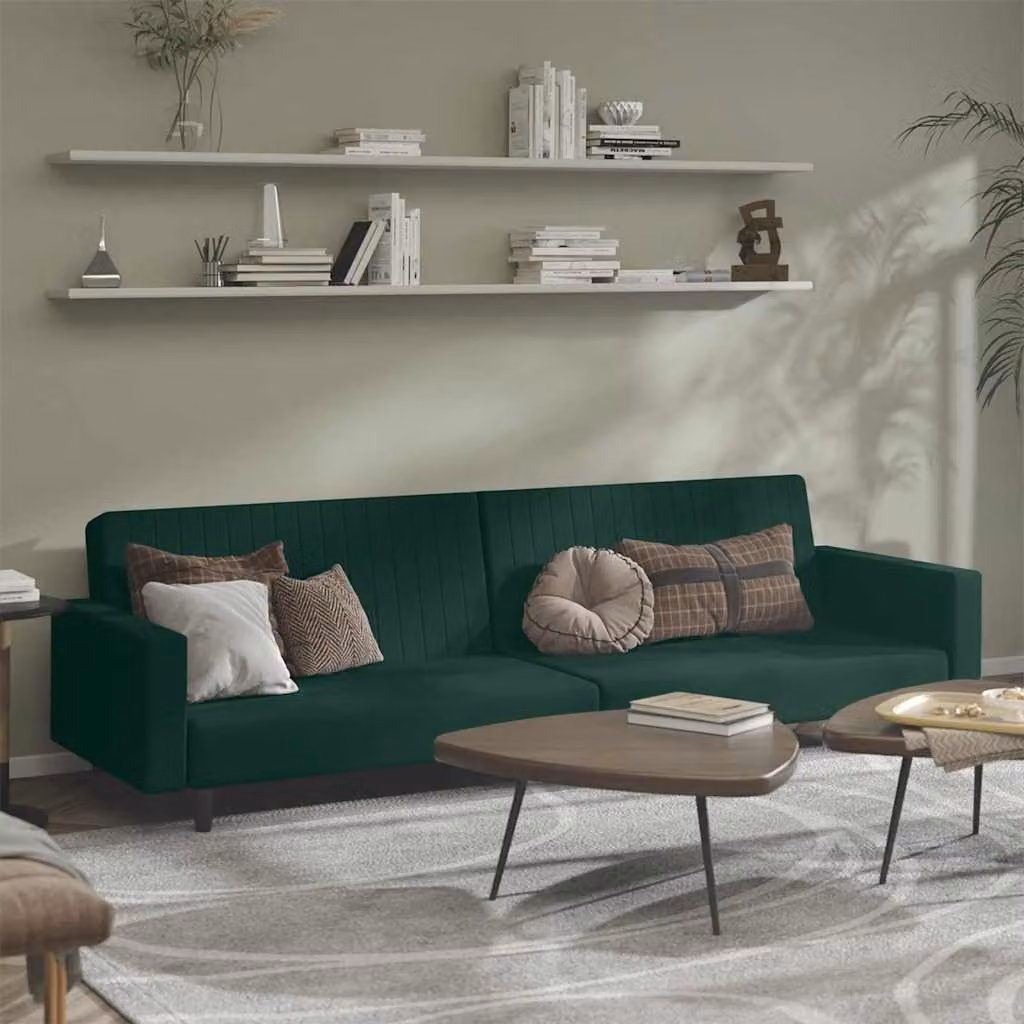 vidaXL Divano Letto Click-Clack Moderno in Velluto Verde con Struttura in Legno Solido e Poggiatesta Regolabile, Dimensioni Letto: 90 x 200 cm