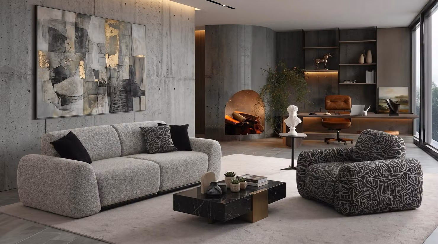 Wohnzimmer Set 3 Sitzer Sofa Sessel Modern Dunkel Mustergültig