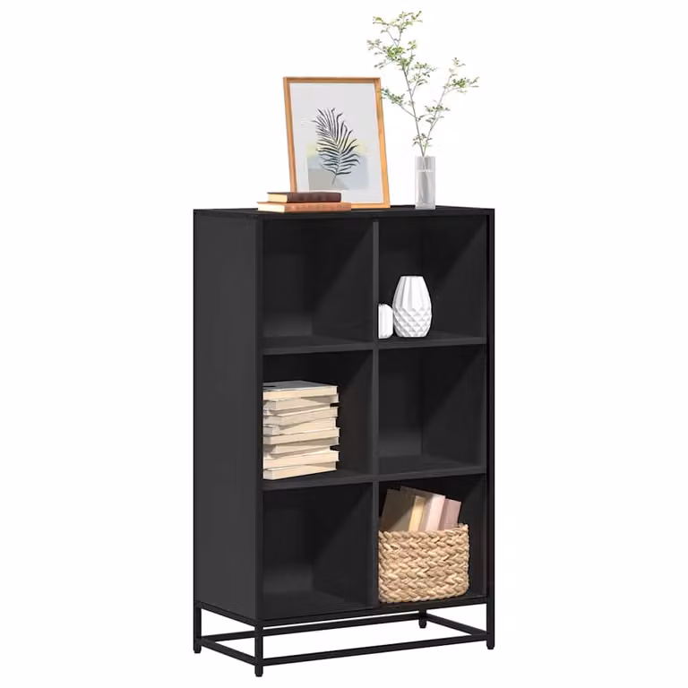 Libreria moderna vidaXL in metallo e MDF nera con pannello posteriore L: 65,5 cm, P: 33 cm, H: 107,5 cm