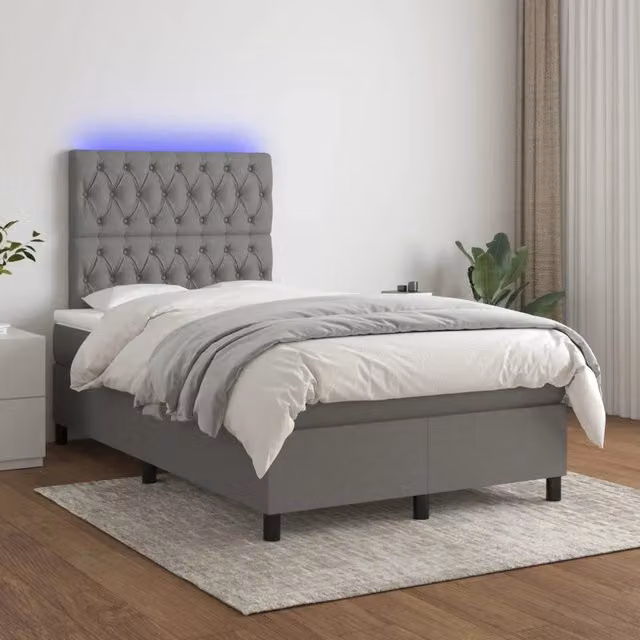 Letto Ibrido con Materasso e Illuminazione LED vidaXL in Tessuto Grigio L: 120 cm, P: 200 cm