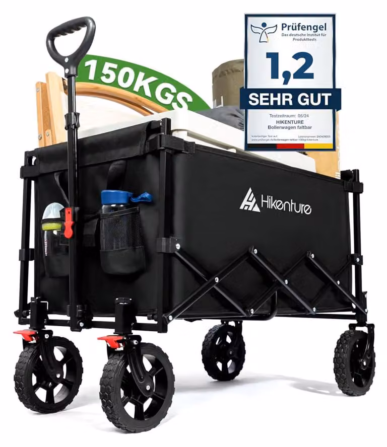 Carrello pieghevole, con freni, capacità di 140 litri