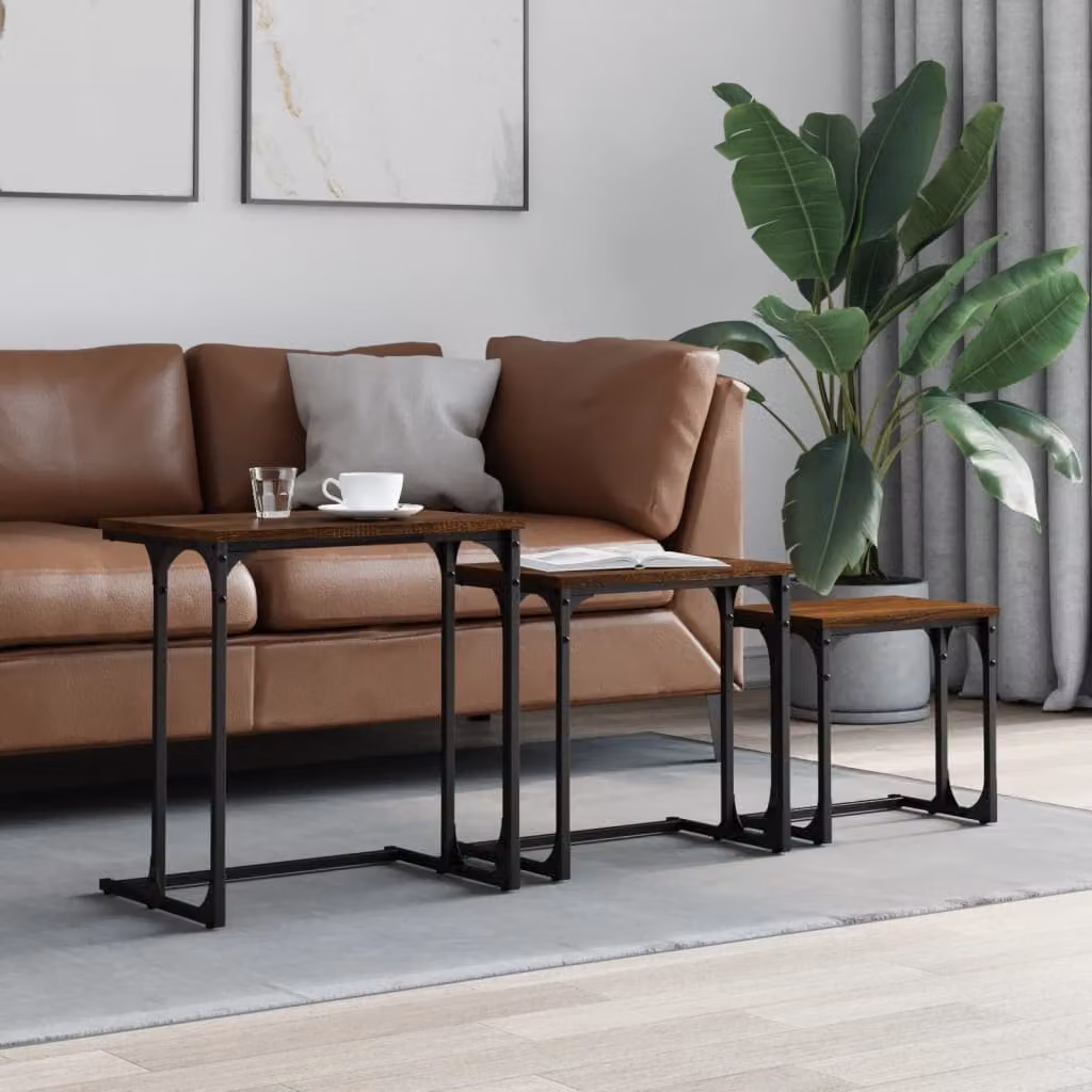 Set di 3 tavolini impilabili vidaXL in legno e metallo colore marrone stile industriale