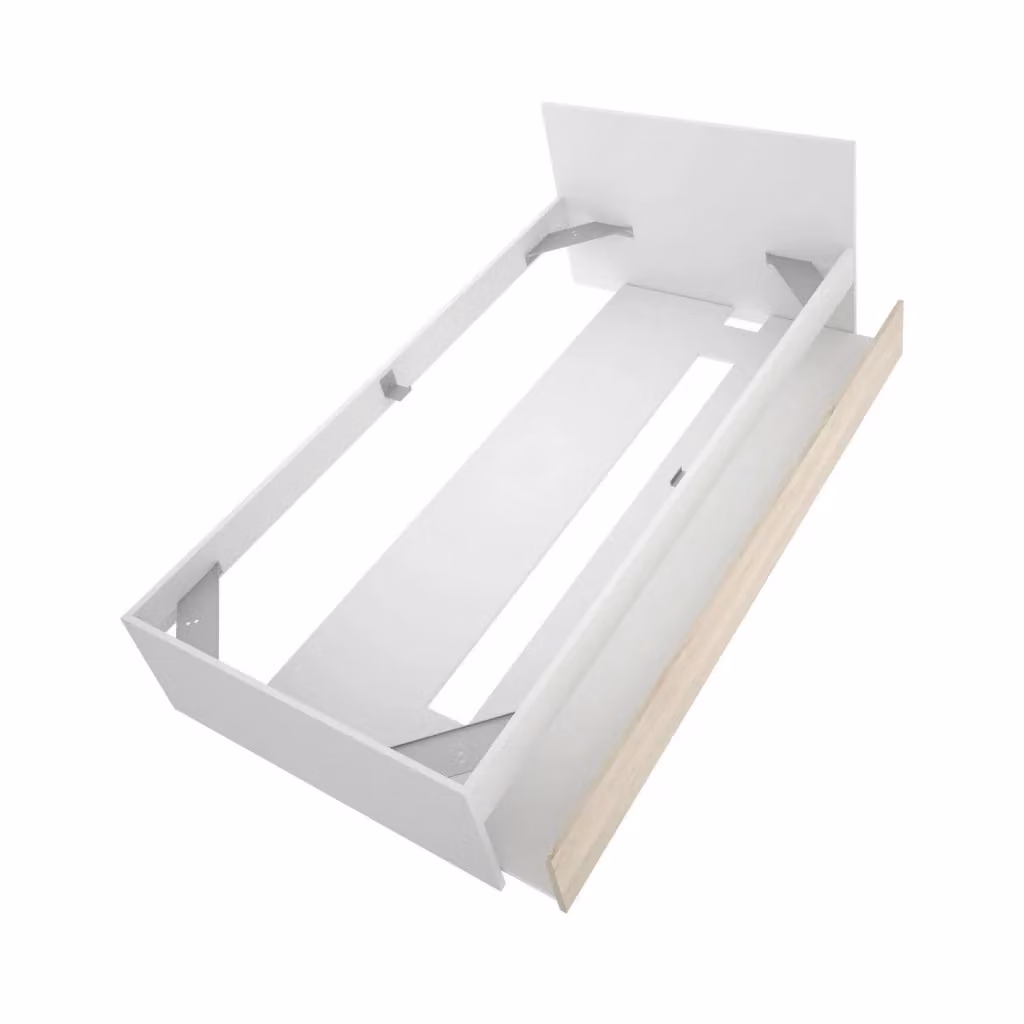 Letto singolo Pakhar DMORA con cassetti, struttura moderna in bianco e rovere, L/P/H: 90 x 190 x 67 cm – 2