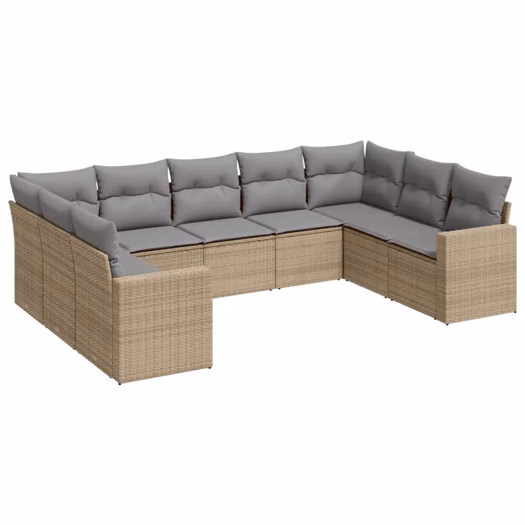vidaXL Set Divano da Giardino a L 9 pz con Cuscini Beige e Struttura in Metallo e Polyrattan – 2