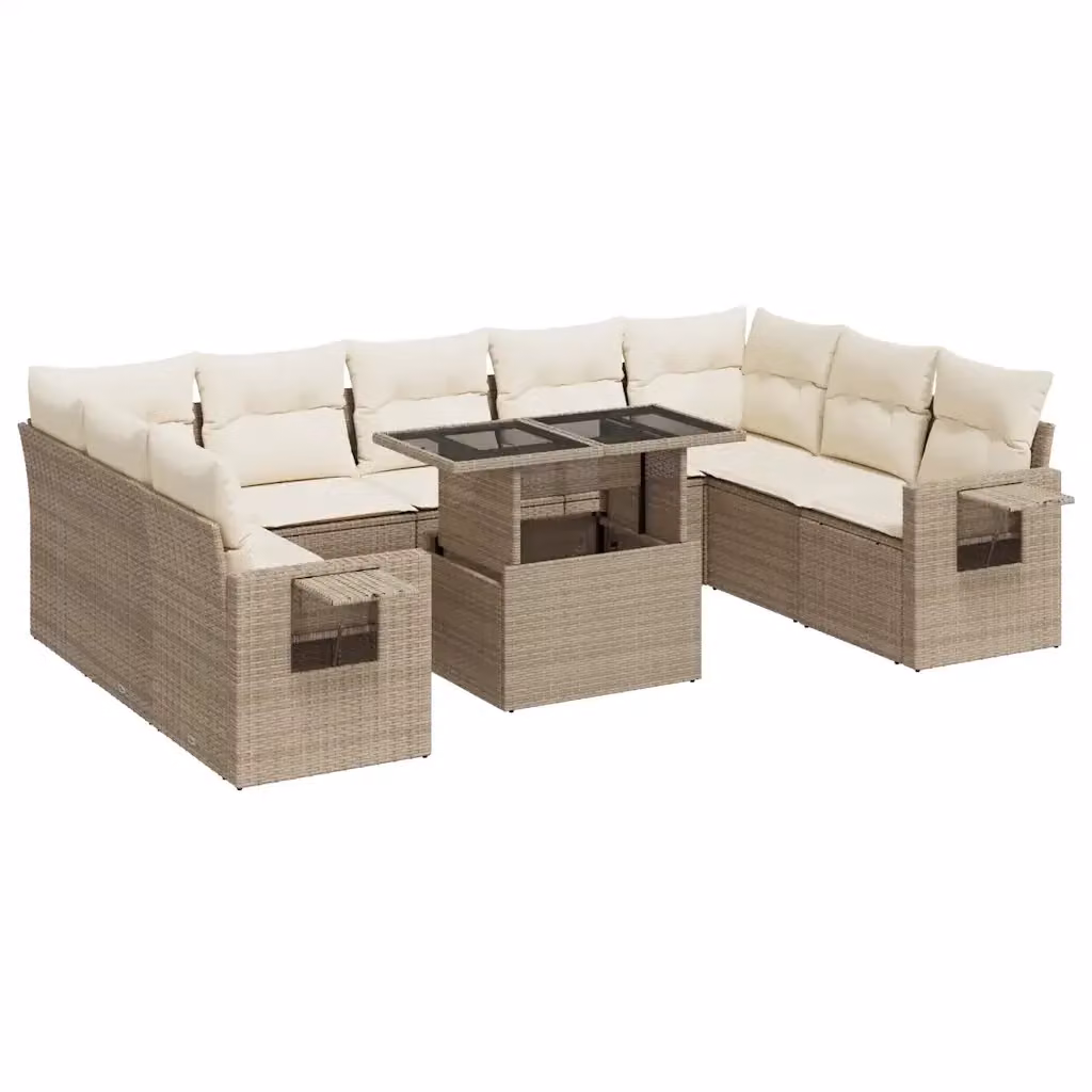 Set Divano da Giardino 10 Pezzi vidaXL in Polyrattan con Cuscini Beige e Bianco per Terrazza o Giardino – 2