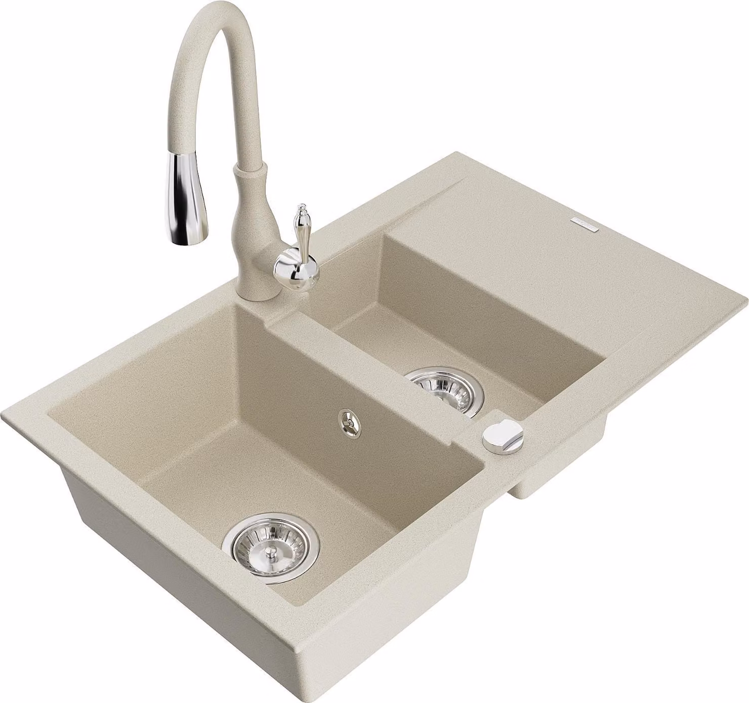 Mexen Gaspar lavello in granito 1,5 vasche con sgocciolatoio e rubinetto da cucina Savita, beige - 6507-69-672601-69