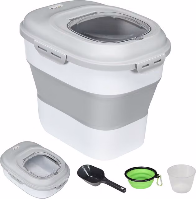 PawHut Porta Crocchette per Cani con Chiusura Ermetica e Box Deumidificante, Grigio, L 44 cm x P 32 cm x H 37 cm – 1