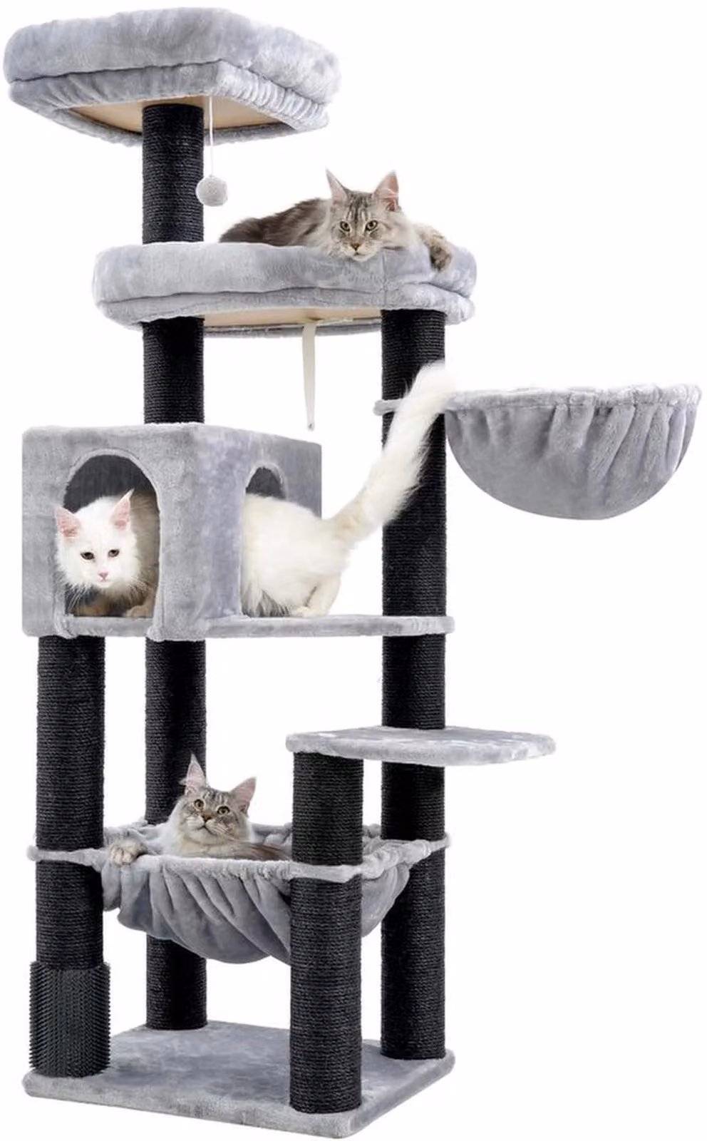 Azomor: ampio tiragraffi per gatti di grossa taglia con amaca, piattaforme e cestino