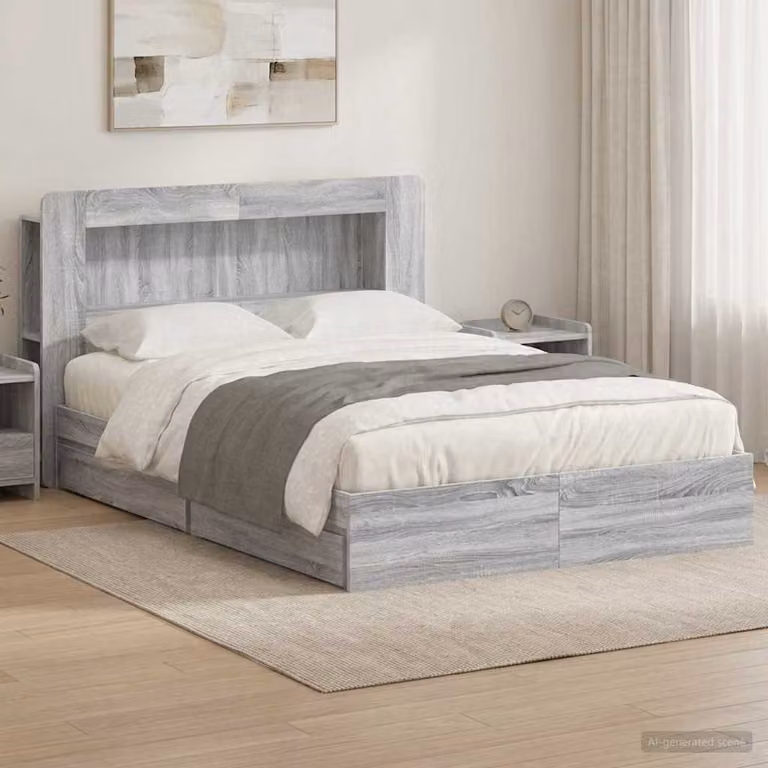 vidaXL Letto con contenitore moderno in legno Sonoma grigio L/P/H: 160 x 200 x 100 cm