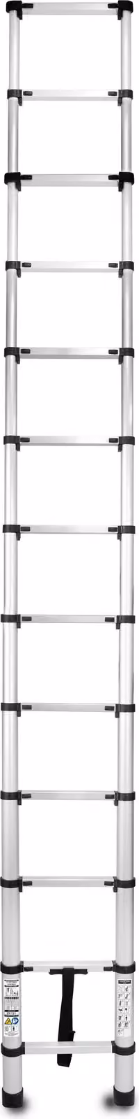 DRABEST | Scala telescopica in alluminio - 13 gradini, estensibile fino a 3,80 m, altezza di lavoro 4,90 m, pieghevole, piedini antiscivolo, ammortizzatori di sicurezza, fino a 125 kg
