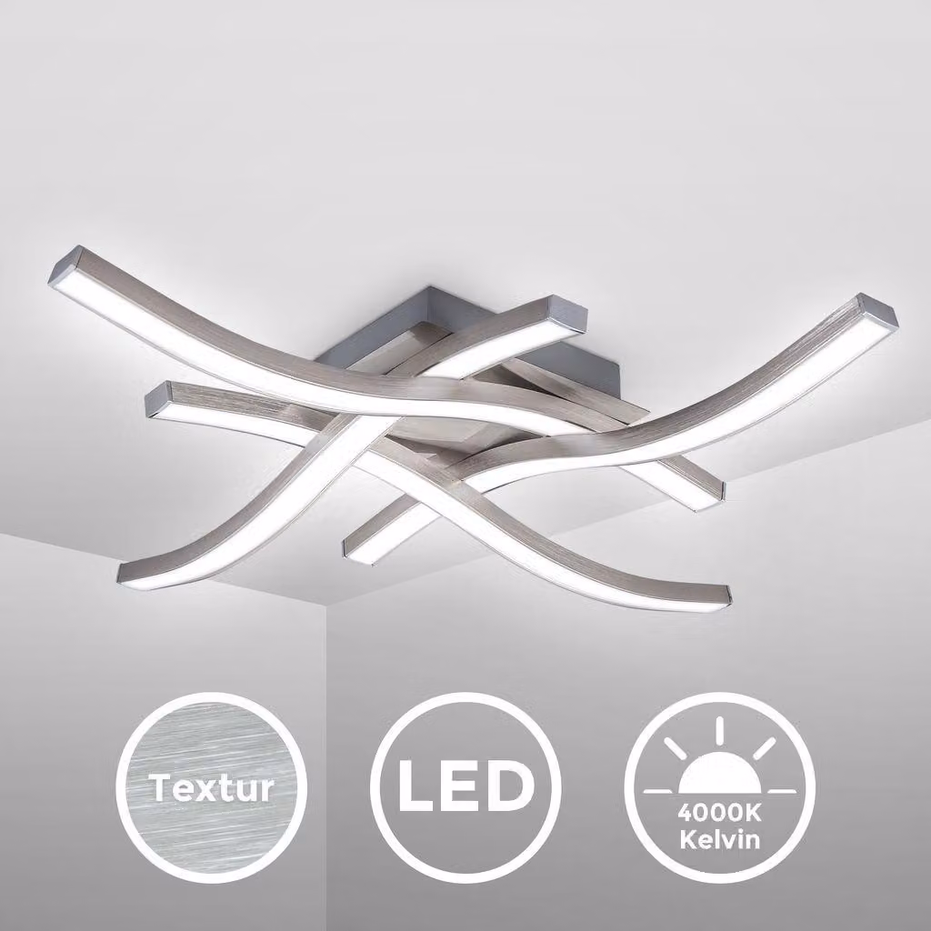 B.K.Licht Plafoniera LED, luce bianca neutra 4000K, LED integrati 17W 1.520Lm, dimensione 42,5x42,5x7cm, lampada da soffitto per salotto o cucina, lampadario in metallo color alluminio 230V IP20