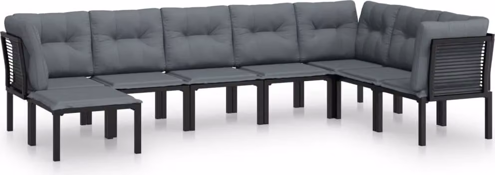 Set Salotto da Giardino 8 pz Nero e Grigio in Polyrattan