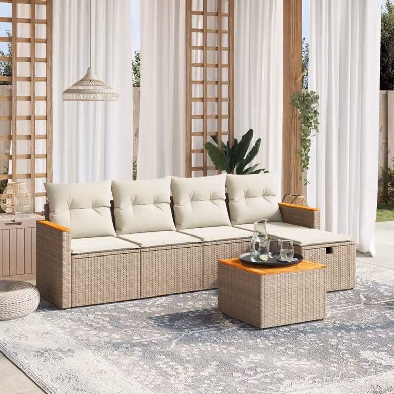 vidaXL Set Divano da Giardino 6 pz a L con Cuscini Beige e Struttura in Metallo e Acacia