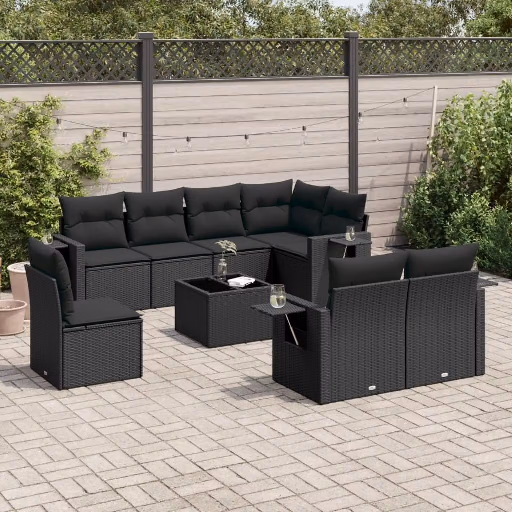 Maison Exclusive - Set da giardino 9 pezzi con cuscini in polyrattan nero
