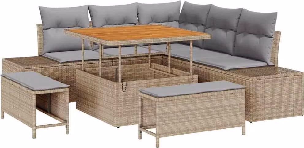 Set Divano da Giardino con cuscino 8 pcs Beige Poly Rattan