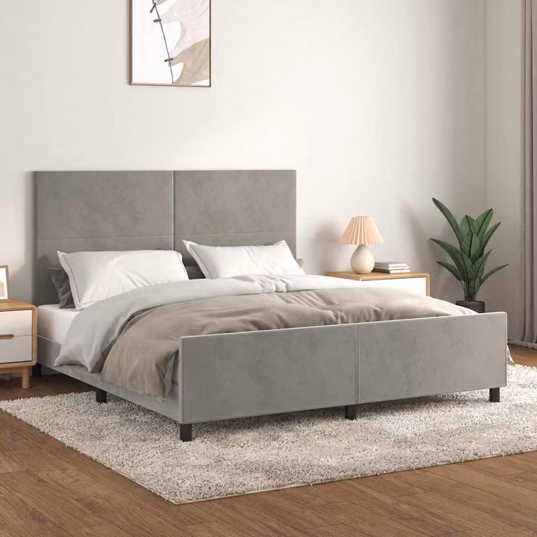 vidaXL Giroletto senza Materasso in Velluto Grigio Chiaro L/P/H: 160 x 200 x 128 cm