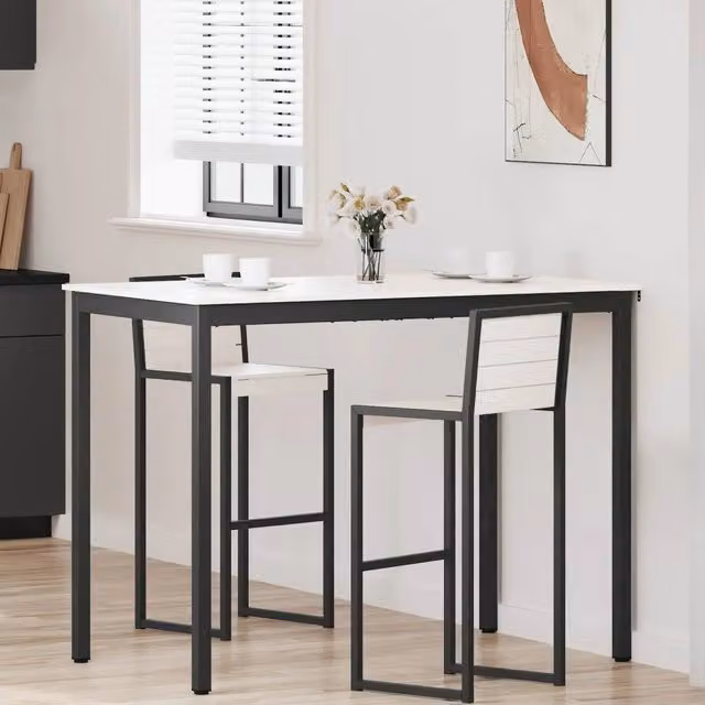 Tavolo da bar rettangolare vidaXL in pino massello e metallo bianco L: 140 cm, P: 80 cm, H: 105 cm – 1