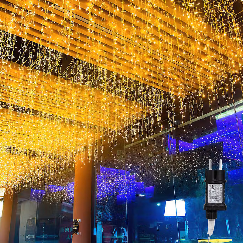 Jopassy 10m 400 LED pioggia di ghiaccio tenda luci di Natale luci fiabesche festa all'aperto giardino decorazione di Natale bianco caldo