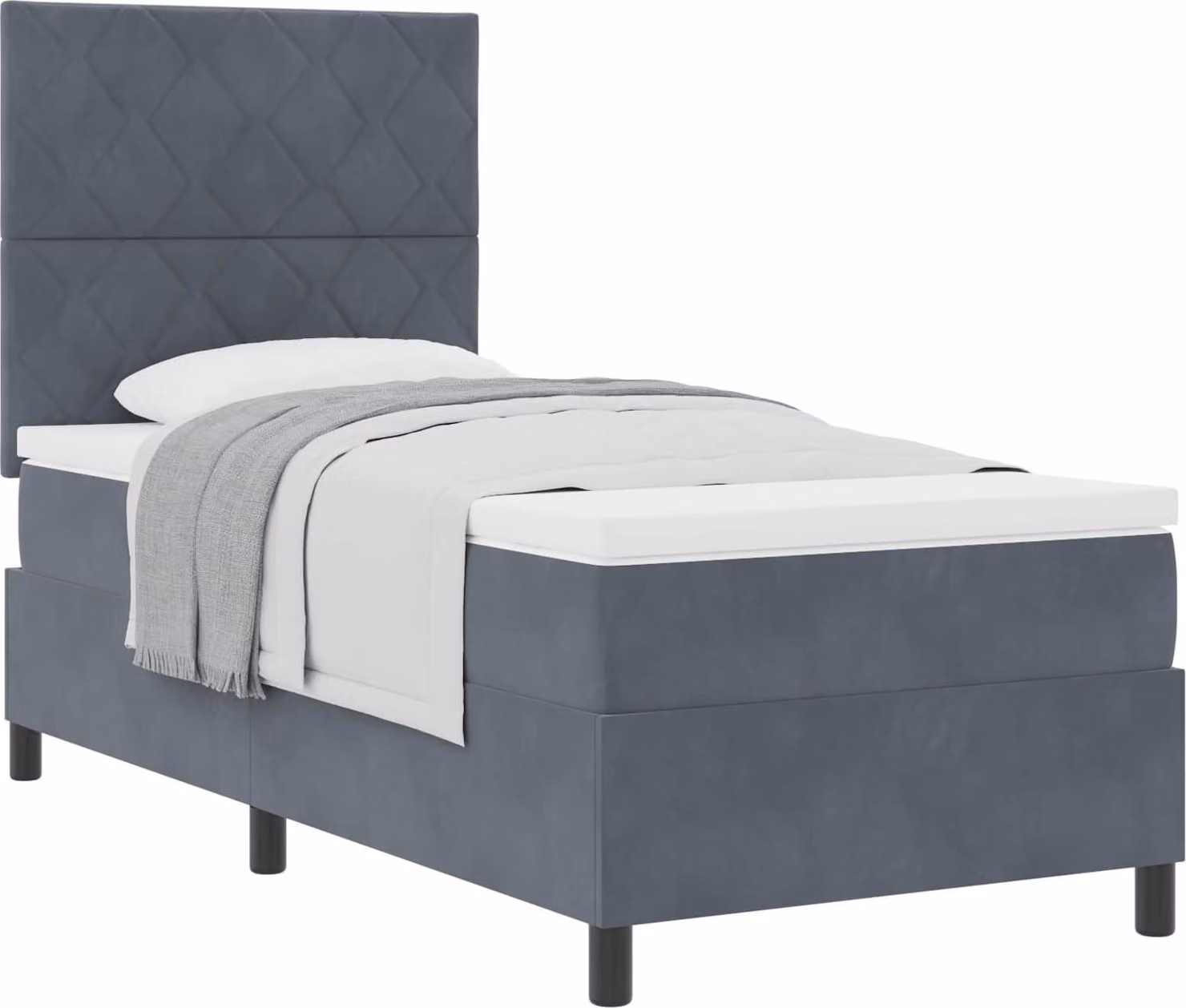 Letto a molle con materasso Grigio scuro 100 x 200 cm Velluto