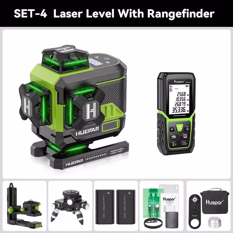 Livella laser a croce 4D con 16 linee, raggio verde, display LCD, Bluetooth, telecomando e batterie
