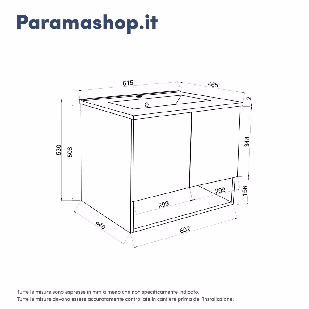 Mobile bagno sospeso Sauris con lavabo, due ante e vano a giorno, rovere scuro, Larghezza: 60 cm – 2