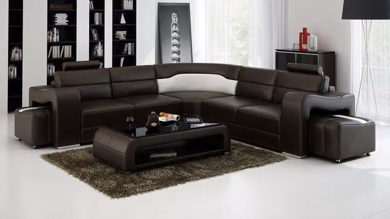 Ledersofa Couch Wohnlandschaft Ecksofa Eck Garnitur Design Modern Sofa F3008B