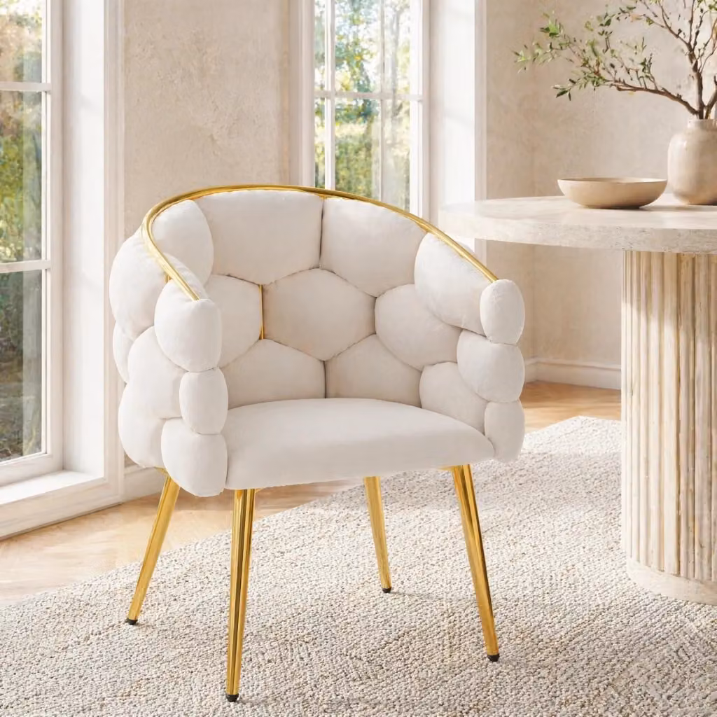 Set di 6 sedie da pranzo MIVRAY in velluto beige con struttura in metallo dorato, H 74 x L 44 x P 41 cm