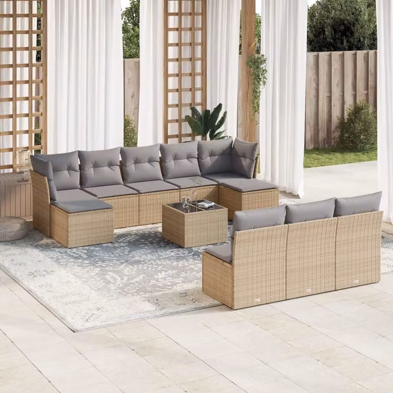 Maison Exclusive - Set da giardino 11 pezzi con cuscini in polyrattan beige