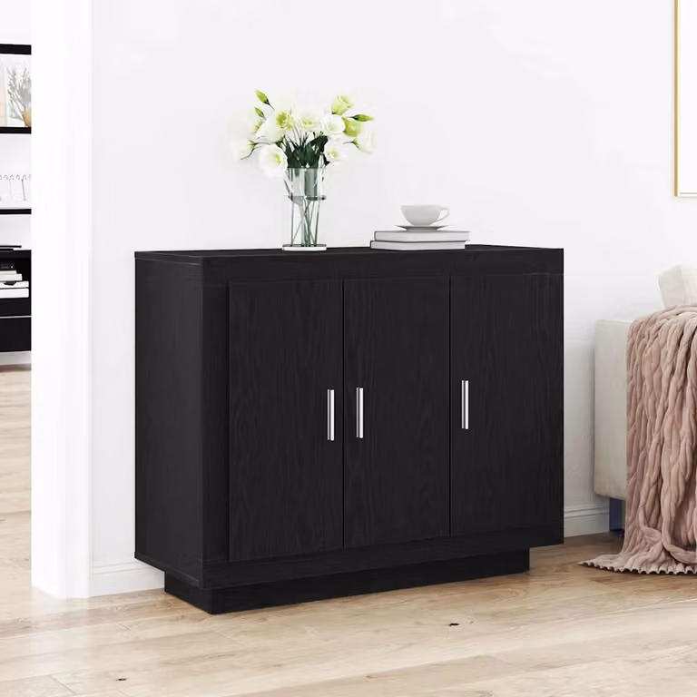Credenza moderna vidaXL in legno ingegnerizzato nero lucido L 92 x P 35 x H 75 cm