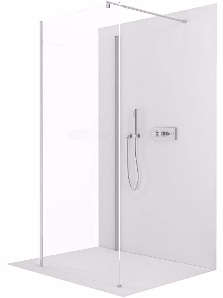 CERANO - Box doccia Walk-in Onyx Corner Round L/P - 8 mm - montante arrotondato - cromato, vetro trasparente - 80x100x200 cm