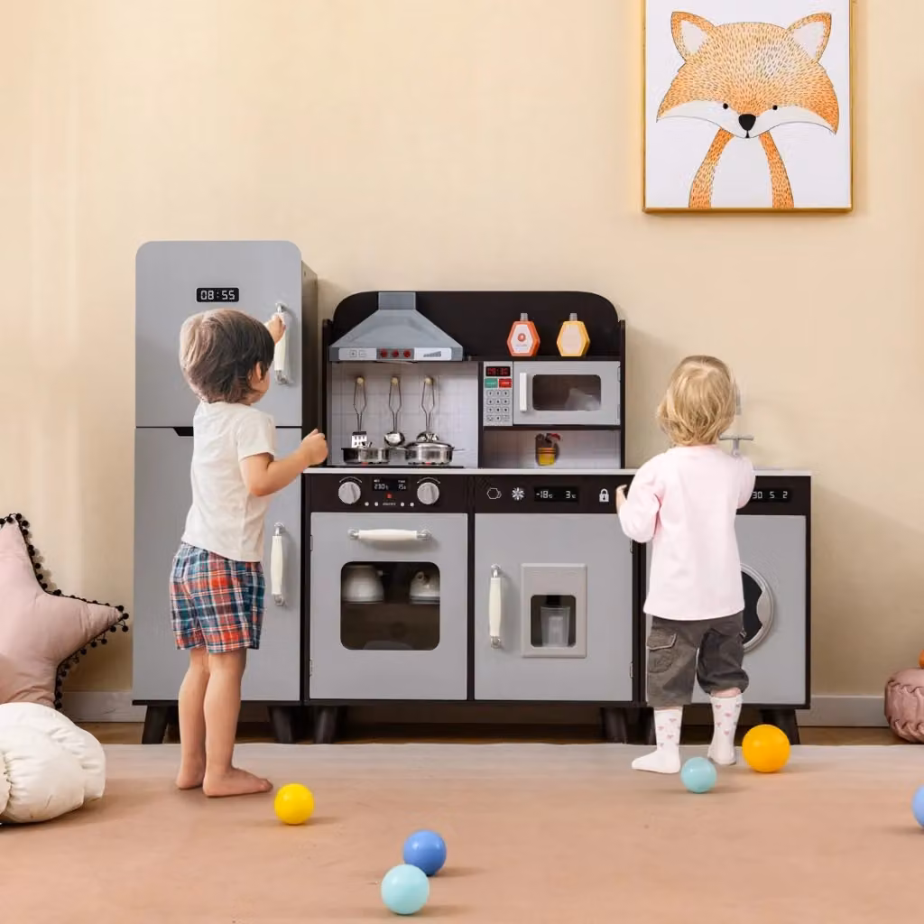 Set da cucina giocattolo 3 in 1 con luci e suoni, cucina da gioco con frigorifero, lavatrice e macchina del ghiaccio, colore grigio – 2