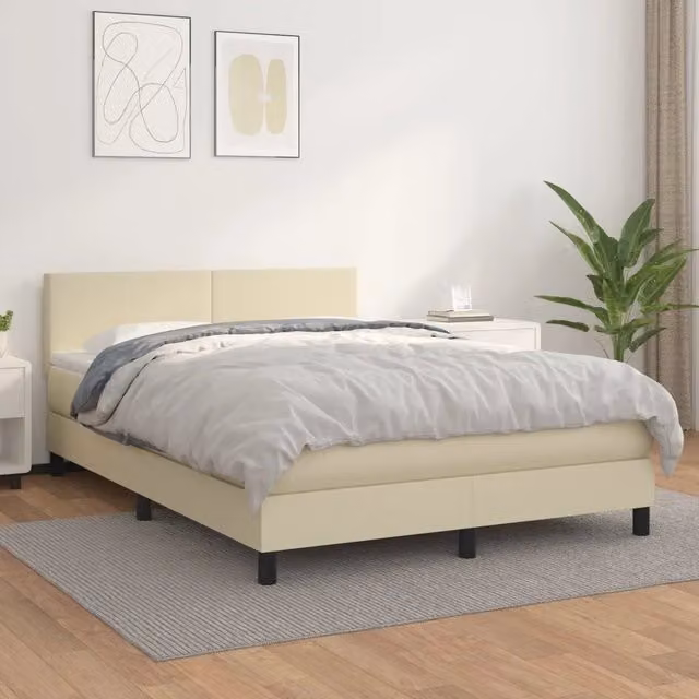 Letto a molle con materasso vidaXL in similpelle beige e bianco L/P/H: 190 x 140 x 88 cm