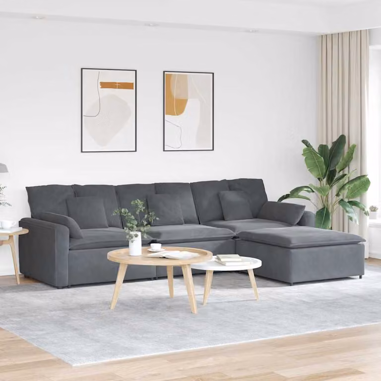 vidaXL Divano ad L moderno in velluto grigio con cuscini e struttura in metallo e legno