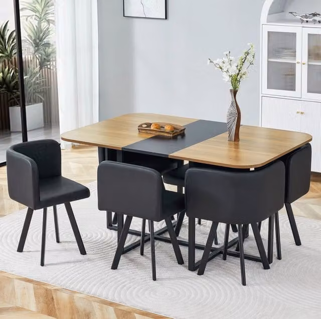 Set tavolo e sedie allungabile 4-6 persone in MDF nero, stile moderno
