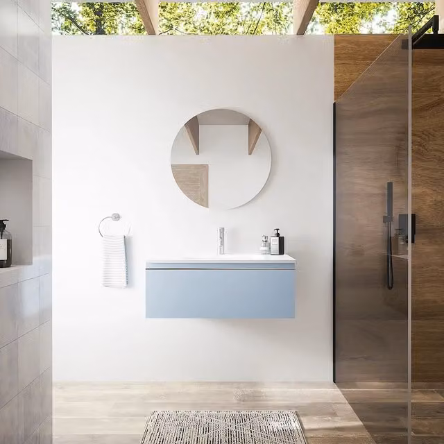 Mobile bagno sospeso 80 cm blu pastello opaco con lavabo | Darwin