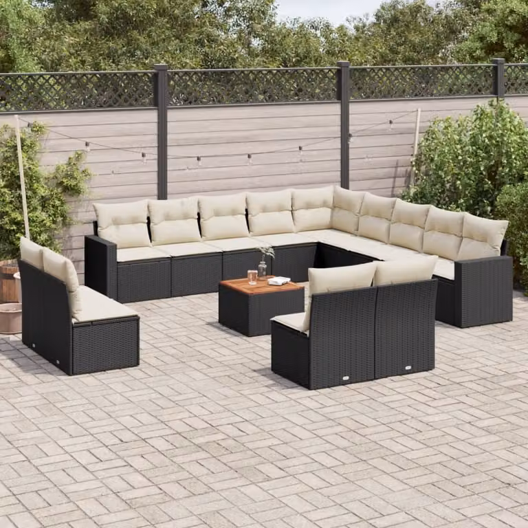 Maison Exclusive - Set da giardino 14 pezzi con cuscini in polyrattan nero