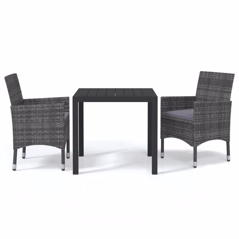 Set da Pranzo per Giardino 3 pz con Cuscini Polyrattan Grigio