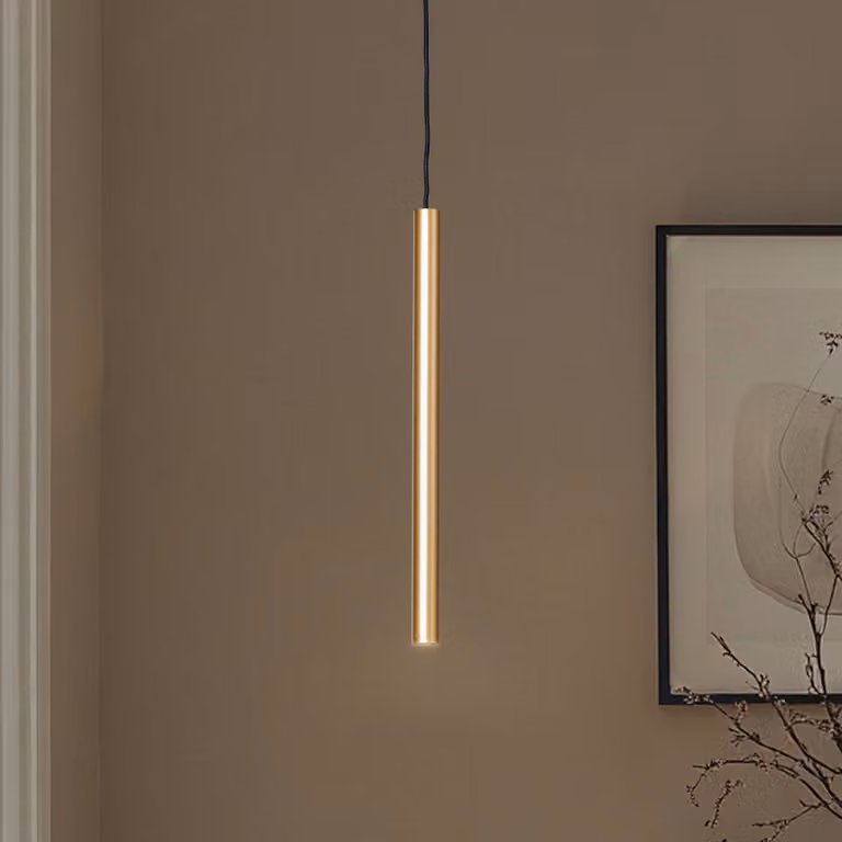 Lampada LED a sospensione Rulo, oro, Ø 3,2 cm, acciaio, 3000 K Rulo Argon, Ottone / Oro, Soggiorno / Sala da pranzo, Metallo