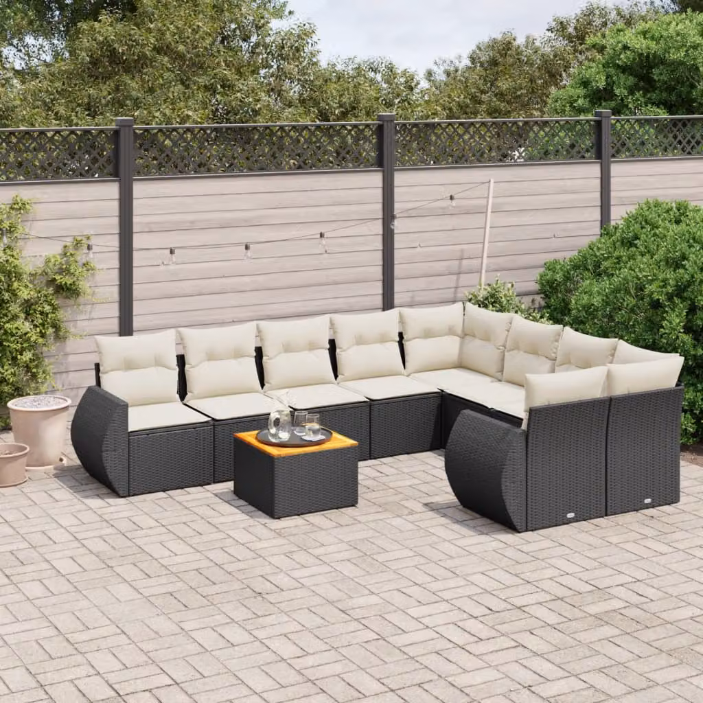 Set di divani da giardino vidaXL a forma di U composto da 9 pezzi in polyrattan nero con cuscini inclusi – 1