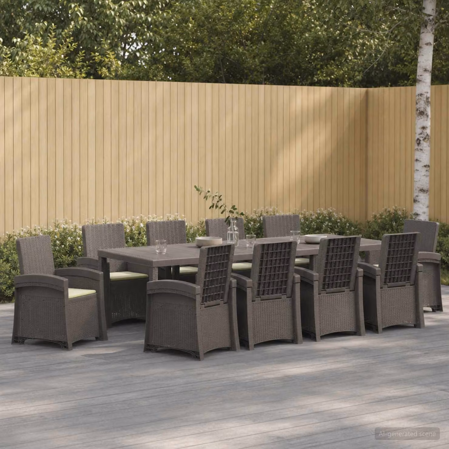 Set da pranzo per giardino e terrazza vidaXL in rattan sintetico da 11 pezzi, colore grigio e beige