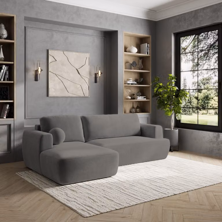 Divano angolare Masseno SENTI K L-S con funzione letto a L, divano con box letto, divano da salotto, divano, divano, divano letto, set di divani - grigio, KRONOS 15