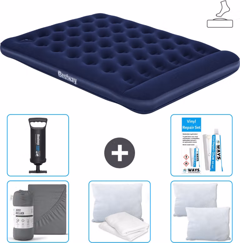 Materasso gonfiabile Bestway - 2 persone - 152 x 203 x 28 cm - Blu - Accessori inclusi