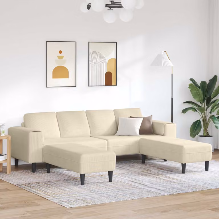 Divano ad angolo moderno vidaXL in tessuto cord beige L/P/H: 250 x 188 x 76 cm