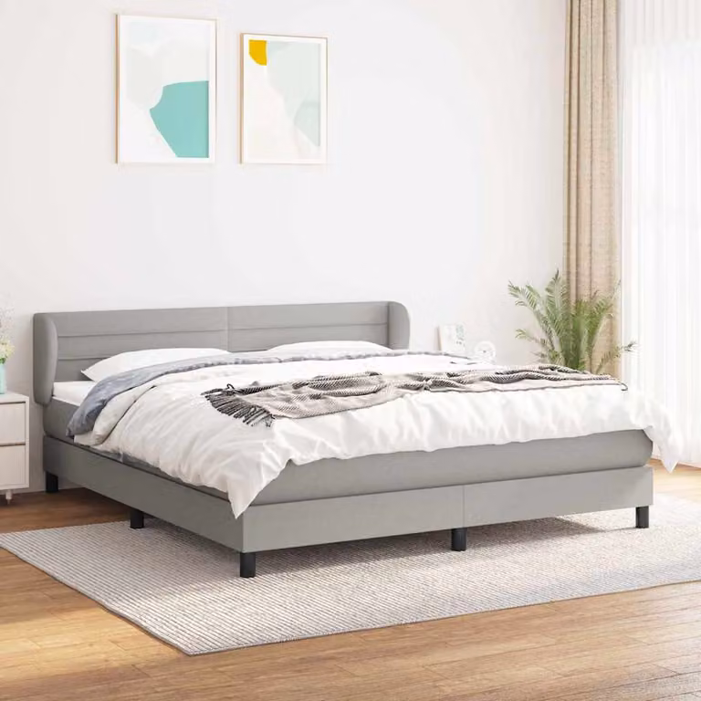 vidaXL Giroletto a Molle con Materasso Ibrido in Tessuto Grigio e Bianco L/P/H: 183 x 203 x 88 cm