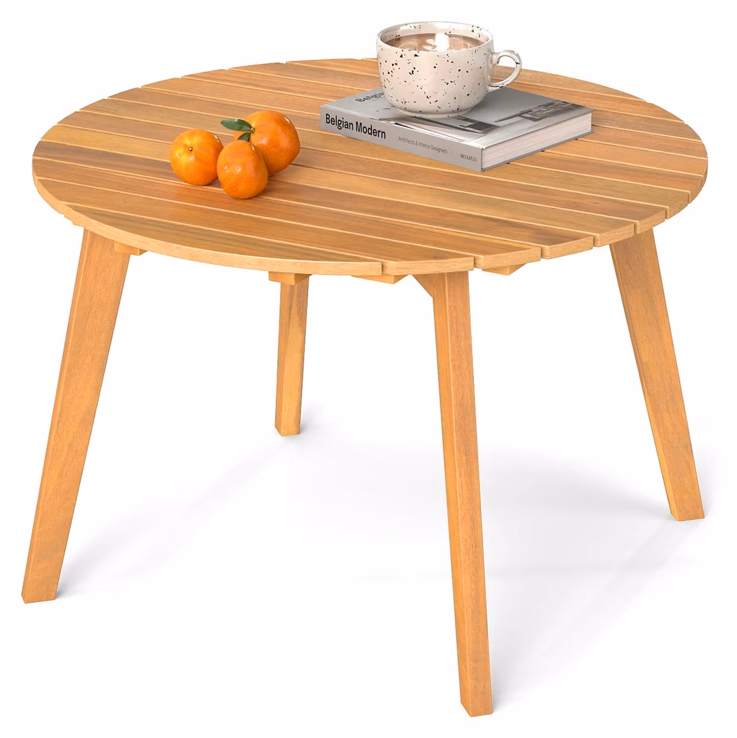 Tavolino COSTWAY in legno, tavolino da giardino rotondo, tavolino in legno di acacia, tavolino da balcone, tavolino da caffè per giardino, balcone, terrazza, 62 x 62 x 40 cm