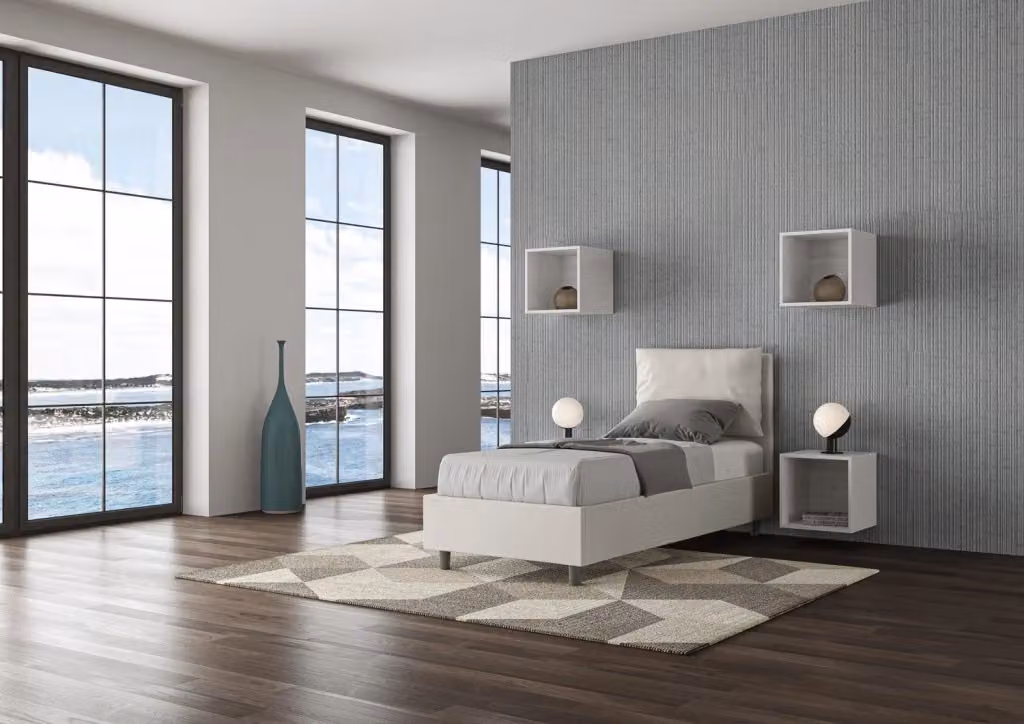 Letto singolo contenitore imbottito BS COM in similpelle bianco L 80 cm x P 210 cm – 2